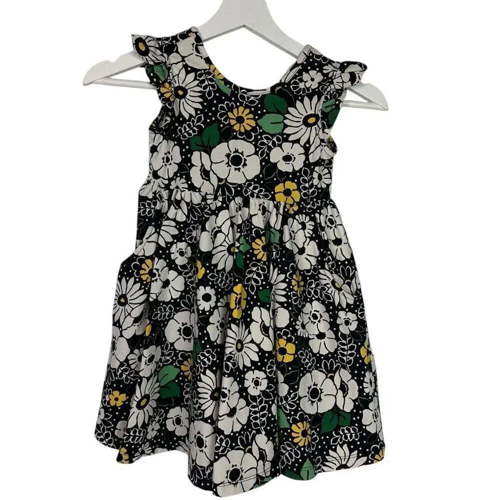 Hanna Andersson Girls Black Ruffle Sleeve Skater Dress size 5